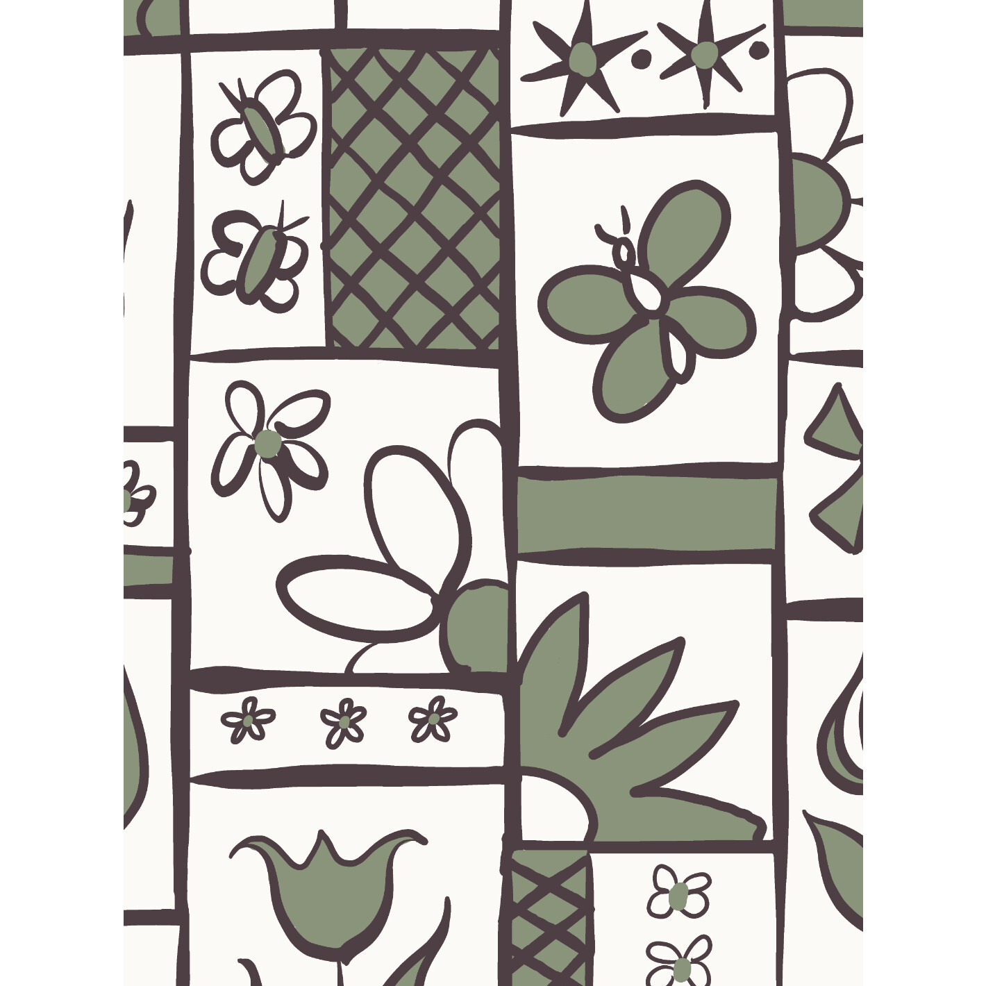 Rita's Kitchen Wallpaper, Charcoal Moss - Wallpaper - 1