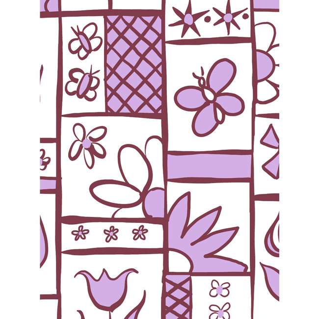 Rita's Kitchen Wallpaper, Maroon Lilac, Removable
