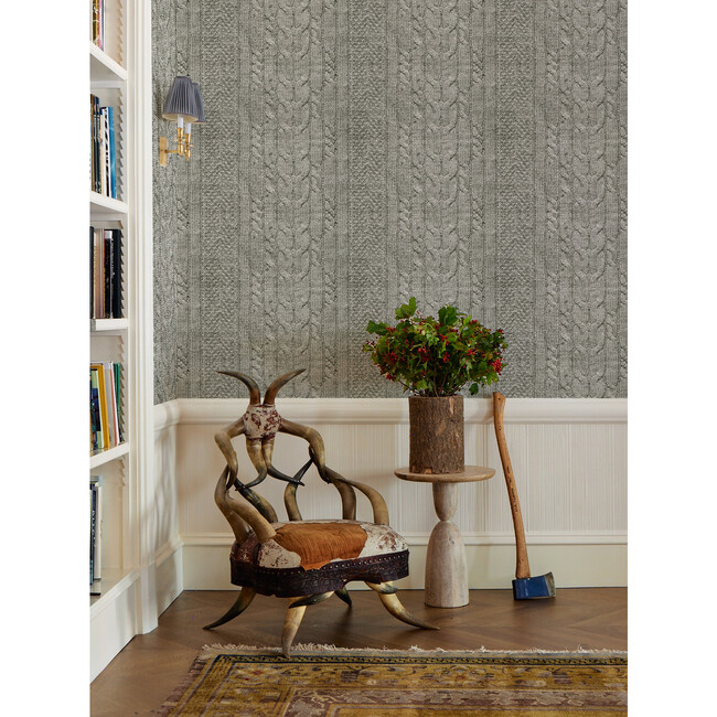 Cable Knit Wallpaper, Heather Grey, Removable