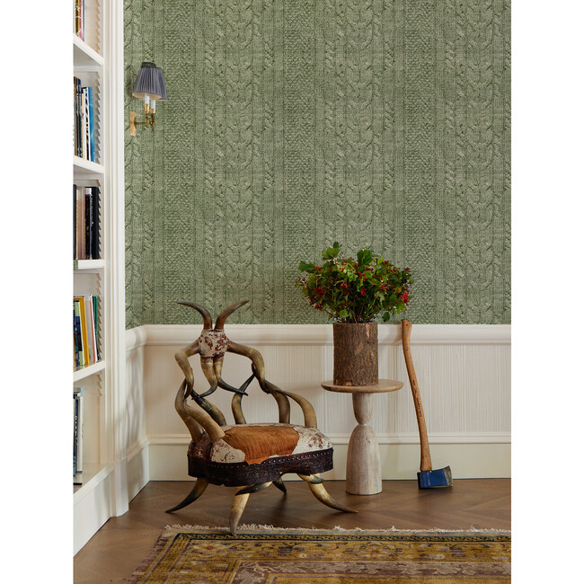 Cable Knit Wallpaper, Hunter Green, Removable - Wallpaper - 2