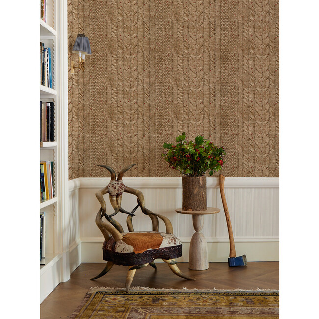 Cable Knit Wallpaper, Brown, Removable