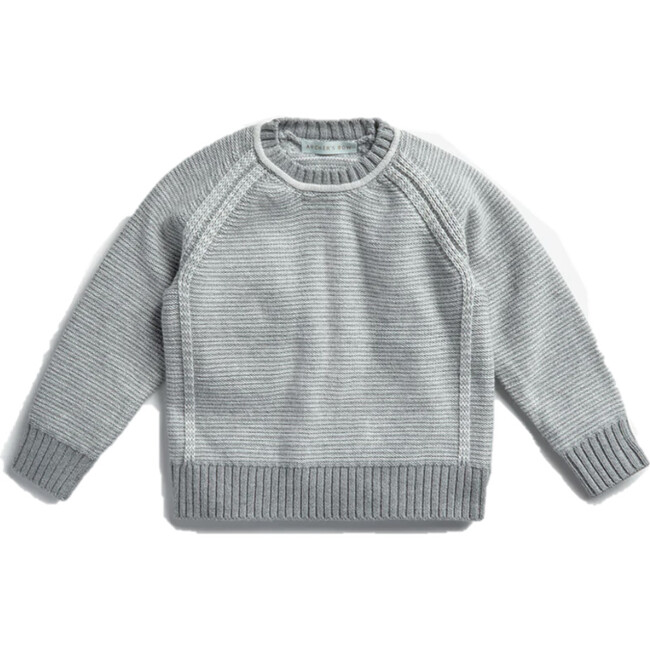 Egg New York x Archer's Bow Baby Cashmere Cotton Stripe Raglan Crew, Grey - Sweaters - 1