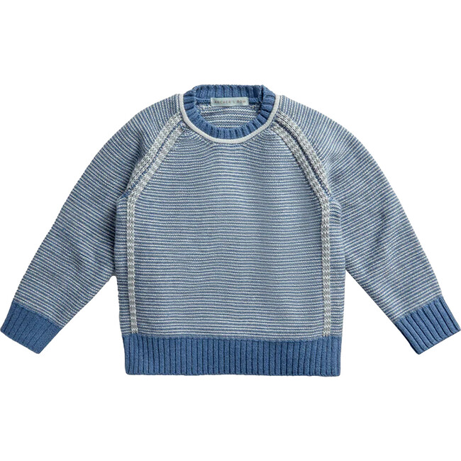 Egg New York x Archer's Bow Cashmere Cotton Stripe Raglan Crew, Blue - Sweaters - 1