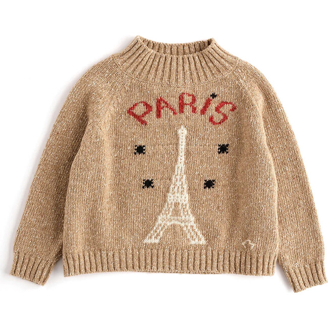 Eiffel Tower Knit Sweater, Beige - Sweaters - 1