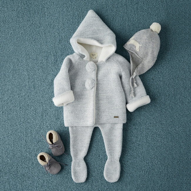 Knit Hooded Jacket, Grey