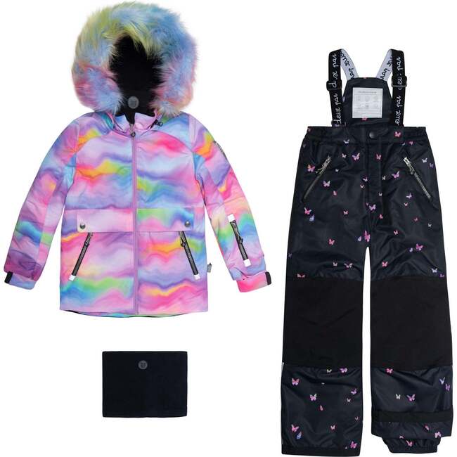Two Piece Snowsuit, Iridescent Rainbow Print And Butterflies