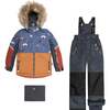 Printed Grizzlys Two Piece Snowsuit, Navy Blue Brown And Dark Grey - Snowsuits - 1 - thumbnail