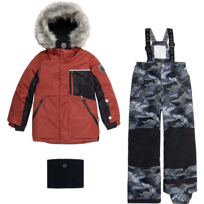 Two Piece Snowsuit, Red And Khaki & Camo - Snowsuits - 1