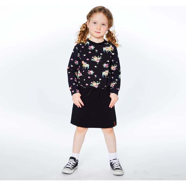 Unicorn Printed Raglan Long Sleeve Dress, Black - Dresses - 3