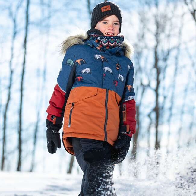 Printed Grizzlys Two Piece Snowsuit, Navy Blue Brown And Dark Grey - Snowsuits - 3