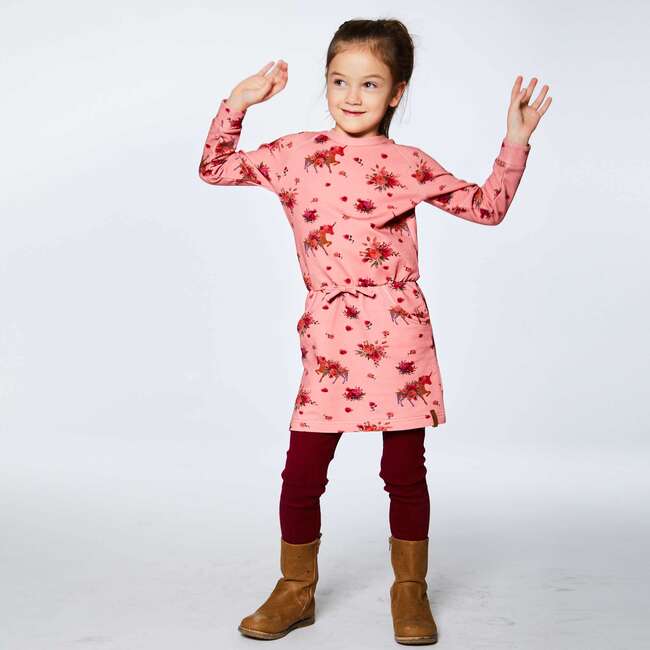 Unicorn Printed Raglan Long Sleeve Dress, Pink - Dresses - 4