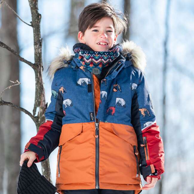 Printed Grizzlys Two Piece Snowsuit, Navy Blue Brown And Dark Grey - Snowsuits - 5