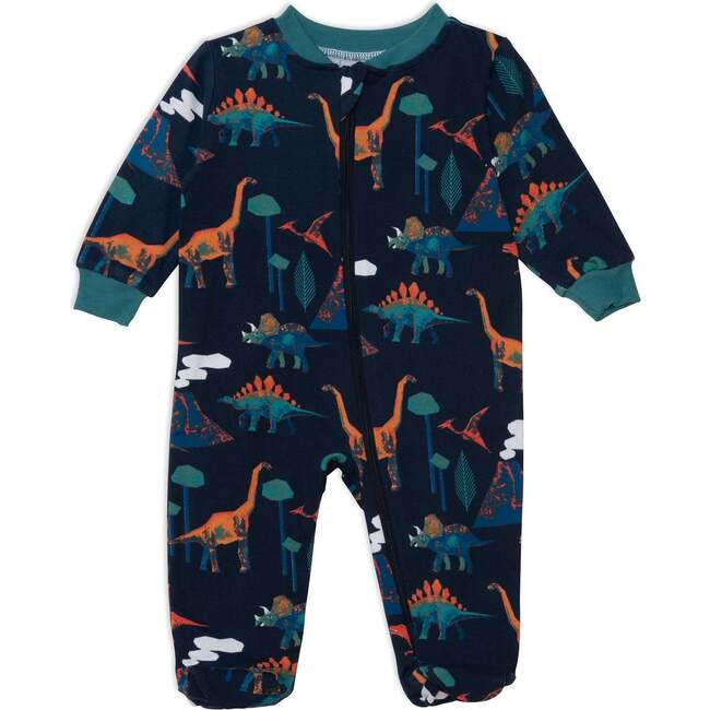 Organic Cotton One Piece Printed Pajamas, Printed Dinosaurs - Pajamas - 1