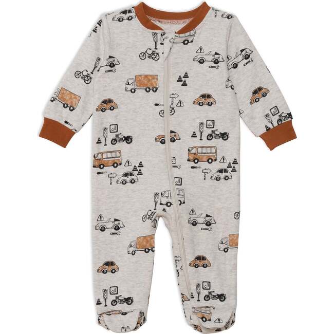 Organic Cotton One Piece Printed Pajamas, Printed Automobiles