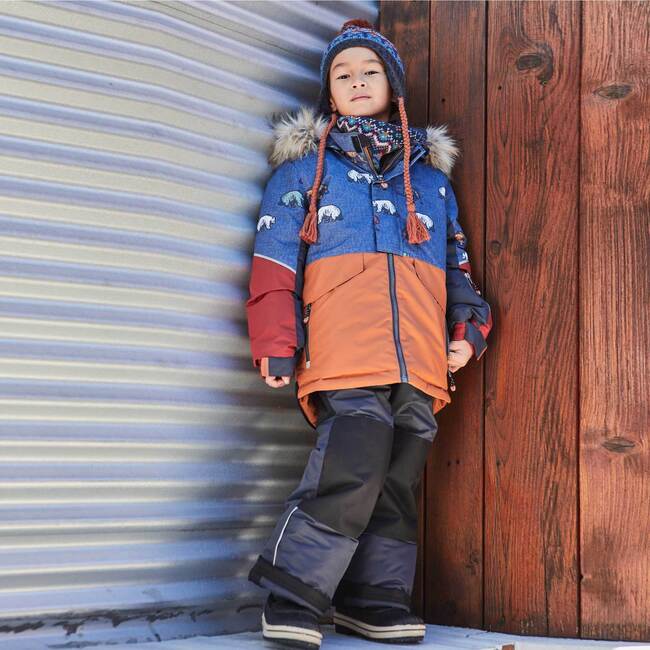 Printed Grizzlys Two Piece Snowsuit, Navy Blue Brown And Dark Grey - Snowsuits - 7