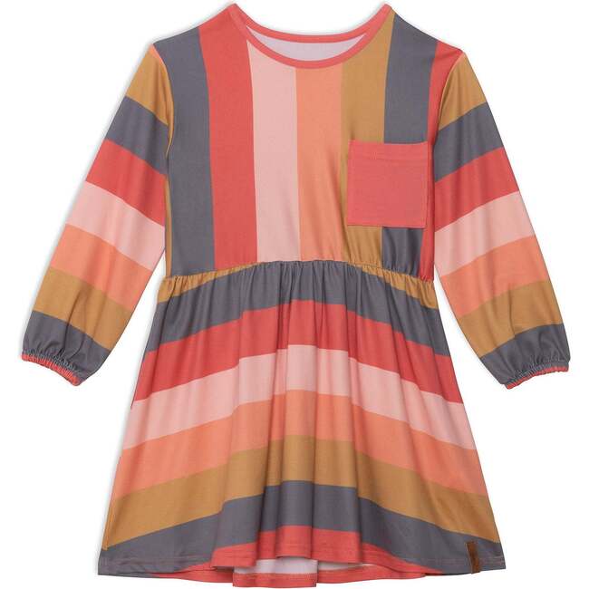 Striped Long Sleeve Dress Pink, Pink Red And Grey - Dresses - 1