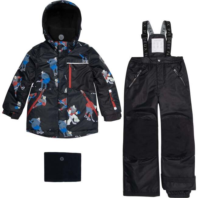 Two Piece Snowsuit Printed Hockey Players, Black - Snowsuits - 1