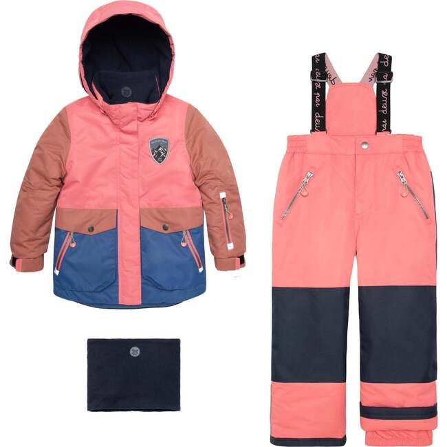 Two Piece Snowsuit & Jacket With Pant, Colorblock & Solid Coral Pink