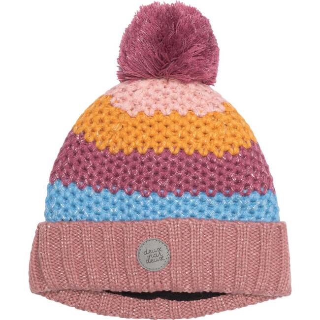 Striped Knit Hat, Dusty Pink And Blue - Hats - 1