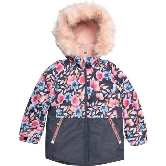 Two Piece Snowsuit With Autumn Flower Print, Grey - Snowsuits - 4