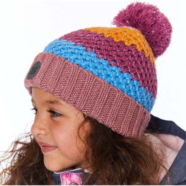 Striped Knit Hat, Dusty Pink And Blue - Hats - 3