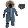 One Piece Baby Snowsuit, Dusty Blue - Snowsuits - 1 - thumbnail