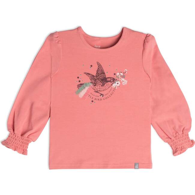 Long Sleeve Top With Ruching, Pink Coral