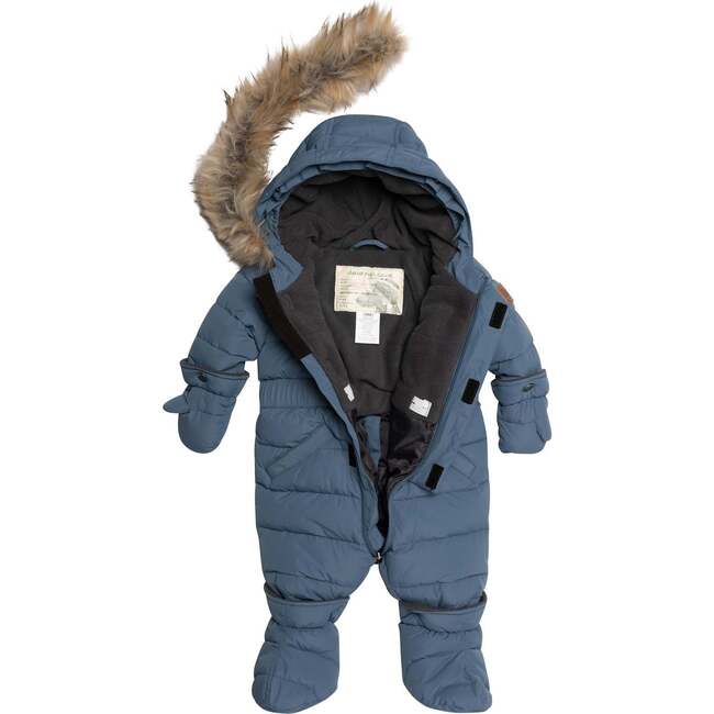 One Piece Baby Snowsuit, Dusty Blue - Snowsuits - 4