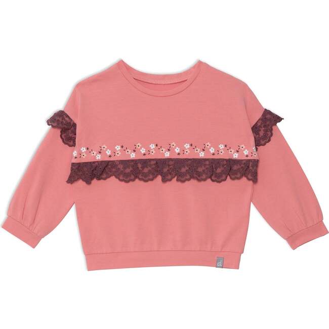 Long Sleeve Top With Lace, Pink Coral
