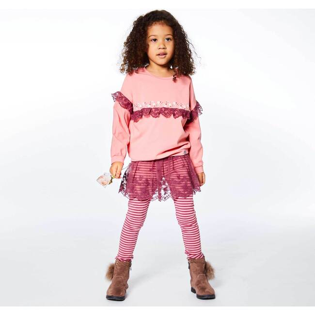 Long Sleeve Top With Lace, Pink Coral