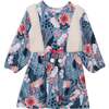 Long Sleeve Dress With Sherpa, Light Blue Light Pink And White With Printed Weasels - Dresses - 1 - thumbnail