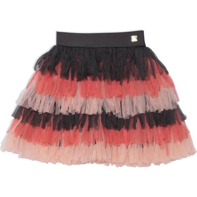 Layered Mesh Skirt, Dark Grey, Pink And Light Pink