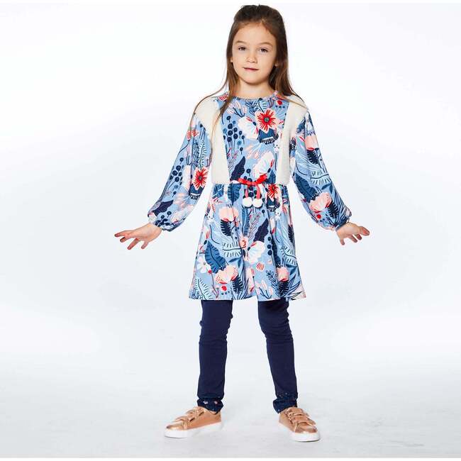 Long Sleeve Dress With Sherpa, Light Blue Light Pink And White With Printed Weasels - Dresses - 3
