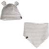 Organic Cotton Hat And Bib Set, Striped Heather Beige And Dark Grey - Hats - 1 - thumbnail