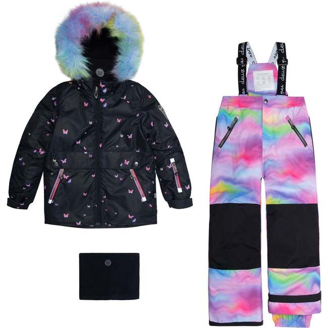 Two Piece Snowsuit, Butterflies And Iridescent Rainbow Print