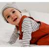 Organic Cotton Hat And Bib Set, Striped Heather Beige And Dark Grey - Hats - 2 - thumbnail