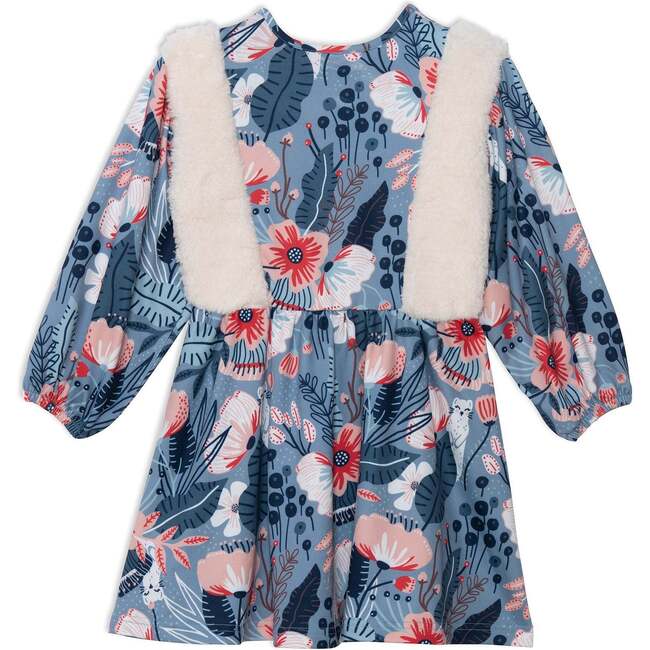 Long Sleeve Dress With Sherpa, Light Blue Light Pink And White With Printed Weasels - Dresses - 4