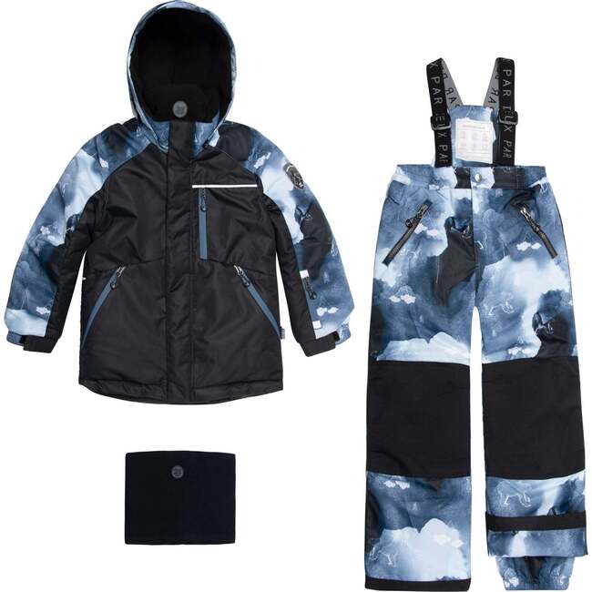 Two Piece Snowsuit With Polar Bear Print, Blue Black Camo - Snowsuits - 1