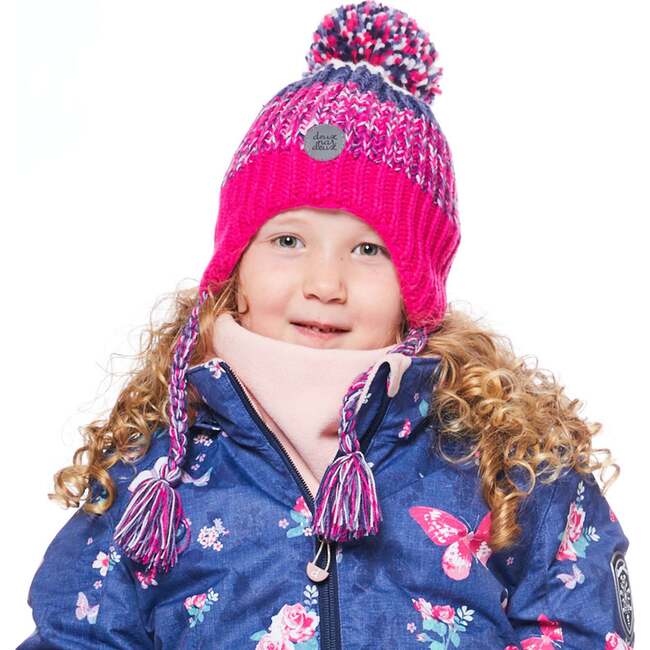 Knit Hat, Fuchsia Pink And Black - Hats - 2