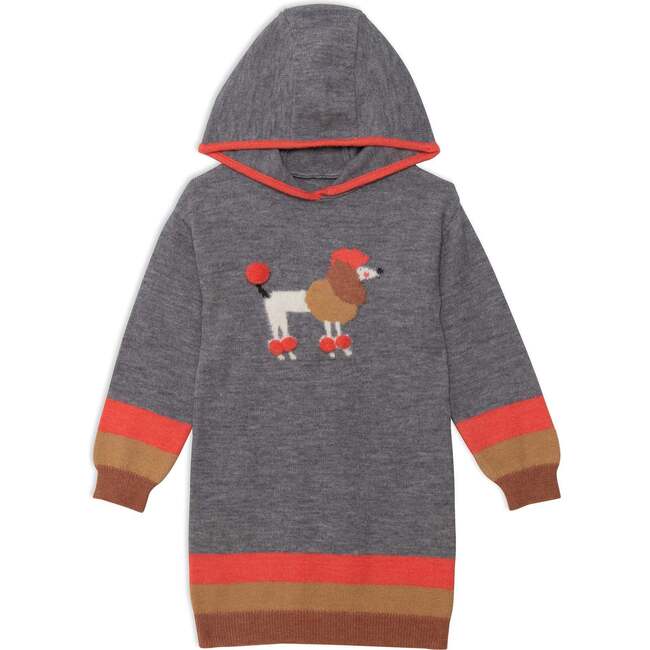 Hooded Knitted Long Sleeve Dress, Printed With Poodle