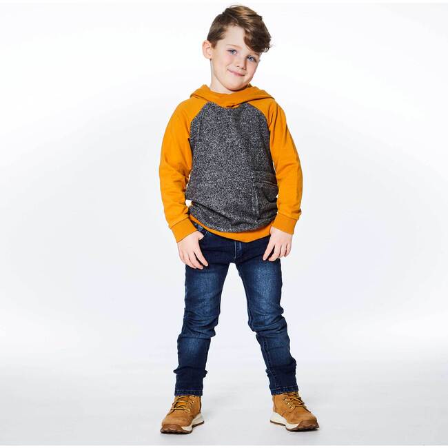 Hooded Fleece Top With Zipper Pocket, Brown And Dark Grey - Sweatshirts - 3