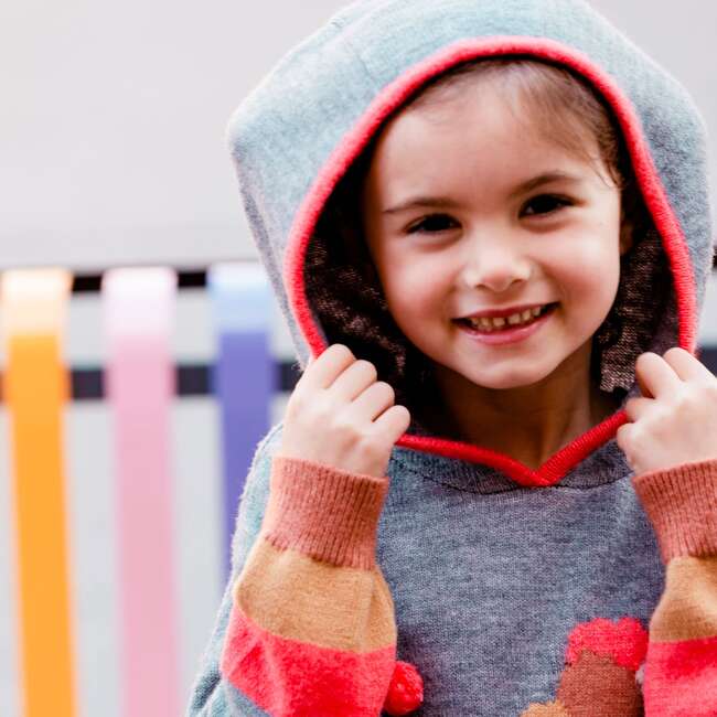 Hooded Knitted Long Sleeve Dress, Printed With Poodle - Dresses - 3