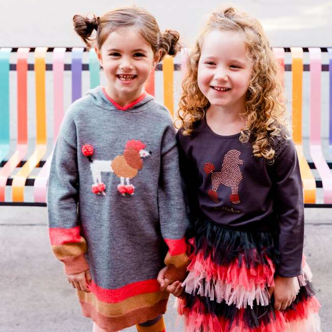 Hooded Knitted Long Sleeve Dress, Printed With Poodle - Dresses - 4