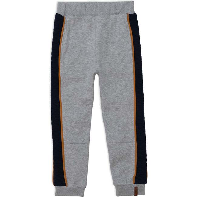 Fleece Sweatpants With Quilting, Light Heather Grey And Navy - Sweatpants - 1