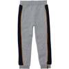 Fleece Sweatpants With Quilting, Light Heather Grey And Navy - Sweatpants - 1 - thumbnail