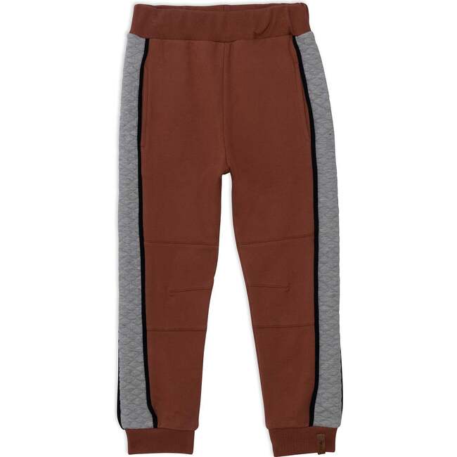 Fleece Sweatpants With Quilting, Brown Grey And Black - Sweatpants - 1