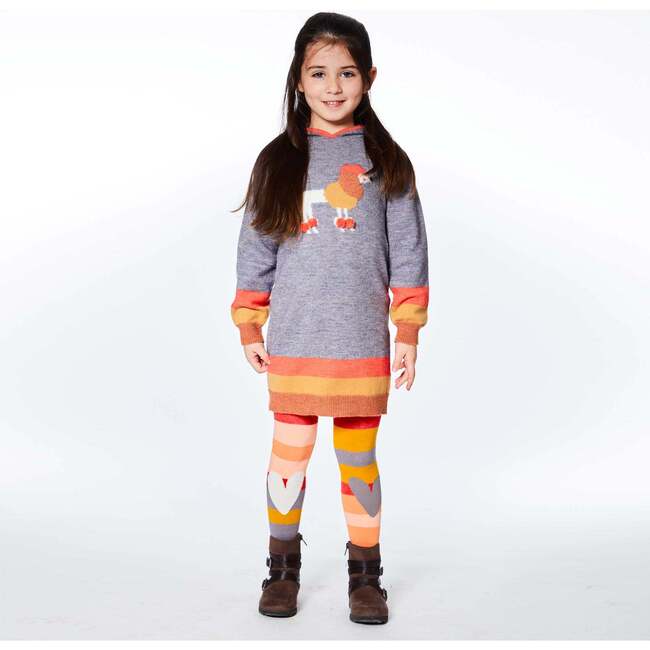 Hooded Knitted Long Sleeve Dress, Printed With Poodle - Dresses - 7