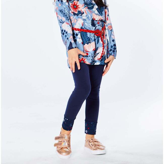 Cut And Sew Cotton Legging, Navy Blue - Leggings - 3