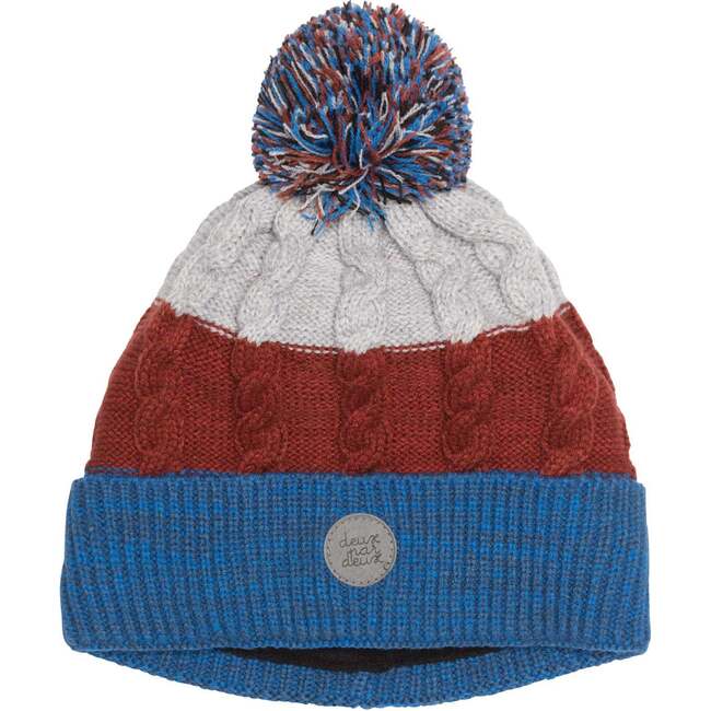 Colorblock Knit Hat, Grey Red And Blue - Hats - 1