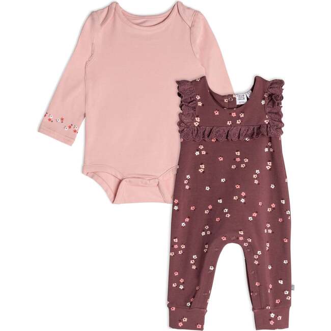 Bodysuit And Printed Overall Set, Little Flowers Print - Mixed Apparel Set - 1